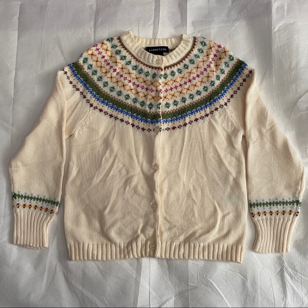 Land’s End Girls Cream Cardigan Sweater Size L(6x)